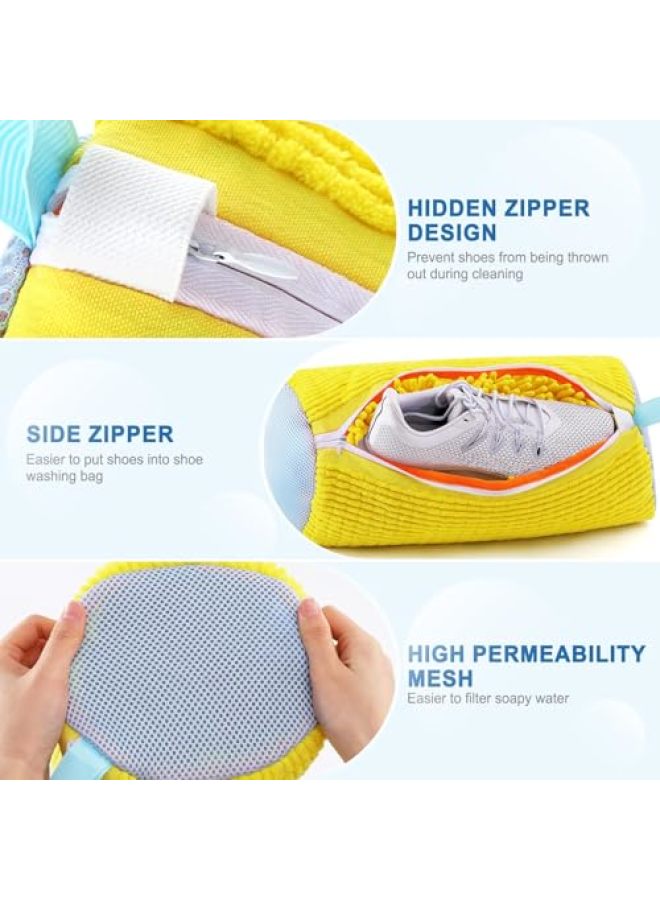 MOMENT Large Shoe Washing Machine Bag, 38x18cm Chenille Microfiber Sneaker Laundry Bag, 360° Scrubbing Deep Cleaning Reusable Shoe Washing Bags for Trainers, Sport Running Shoes (Yellow) - Image 3