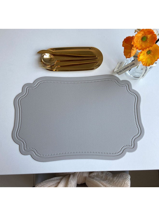Vintage Leather Dining Table Mat European Creative Heat Insulation Nordic Waterproof Oil Resistant Western Dining Mat-Color:Embossed Special-shaped Beige  - Image 1