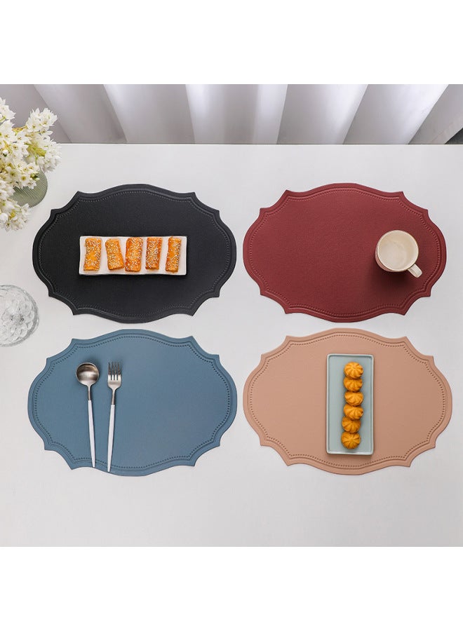 Vintage Leather Dining Table Mat European Creative Heat Insulation Nordic Waterproof Oil Resistant Western Dining Mat-Color:Embossed Special-shaped Beige  - Image 3