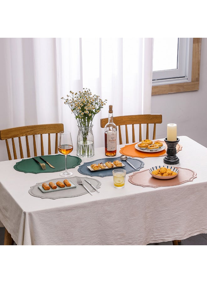 Vintage Leather Dining Table Mat European Creative Heat Insulation Nordic Waterproof Oil Resistant Western Dining Mat-Color:Embossed Special-shaped Beige  - Image 4
