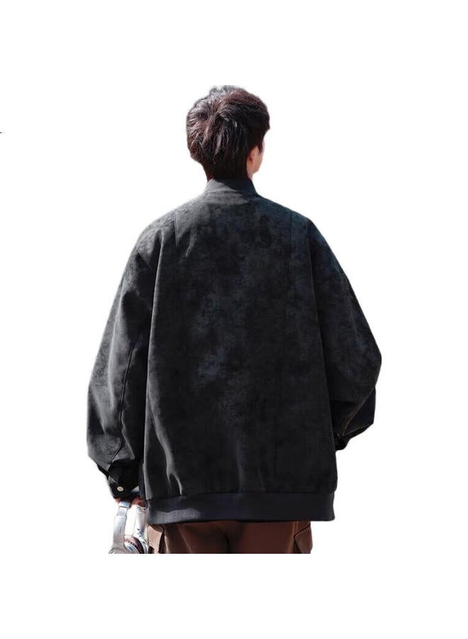 Poum Men'S Spring And Autumn Vintage Cool Casual Workwear Jacket 6211 Black L - Image 1