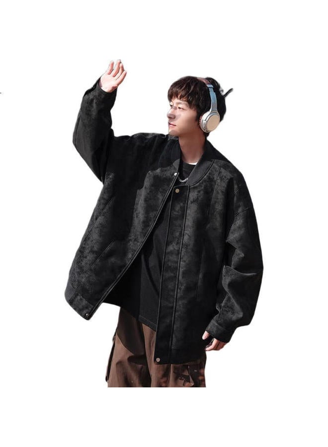 Poum Men'S Spring And Autumn Vintage Cool Casual Workwear Jacket 6211 Black L - Image 2