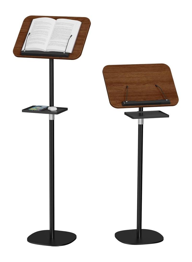 شو وو حامل كتب أرضي من قطعة واحدة مع صينية قابلة للإزالة، حامل كتب خشبي للقراءة، قابل لتعديل الارتفاع من 60 إلى 140 سم، حامل موسيقى، حامل كتب طبخ، حامل كتب مدرسية، حامل كمبيوتر محمول، حامل كتب للعرض - Image 1