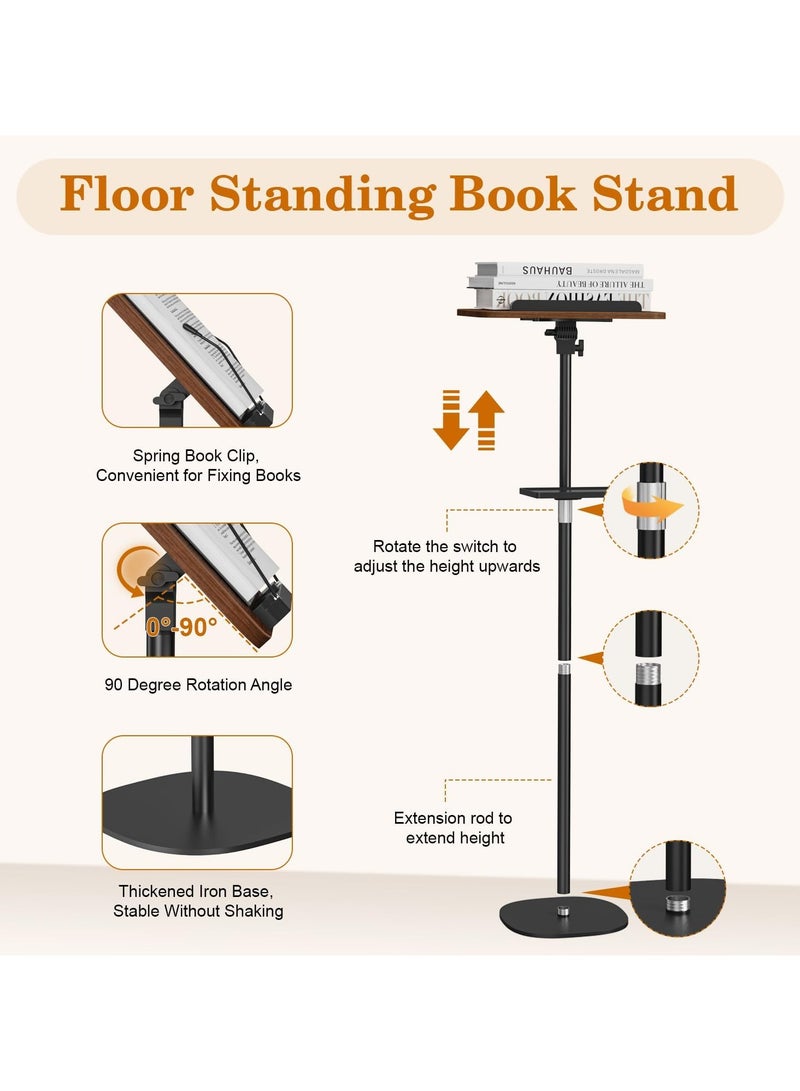 شو وو حامل كتب أرضي من قطعة واحدة مع صينية قابلة للإزالة، حامل كتب خشبي للقراءة، قابل لتعديل الارتفاع من 60 إلى 140 سم، حامل موسيقى، حامل كتب طبخ، حامل كتب مدرسية، حامل كمبيوتر محمول، حامل كتب للعرض - Image 5