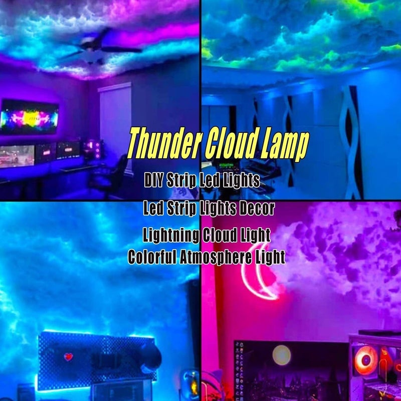 3D Big Cloud Lightning Light, Large Fluffy Cloud Lightning Shaped Colorful Lamp Wall Ceiling Lights for Children's Bedroom Living Room (2m) - Image 2