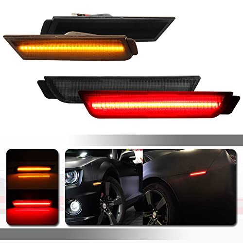Tonsya For 2010 2011 2012 2013 2014 2015 Chevrolet Camaro Front Rear Bumper Side Marker Lights Full Amber & Red Led Lamps Smoked Lens 4 pcs - Image 1