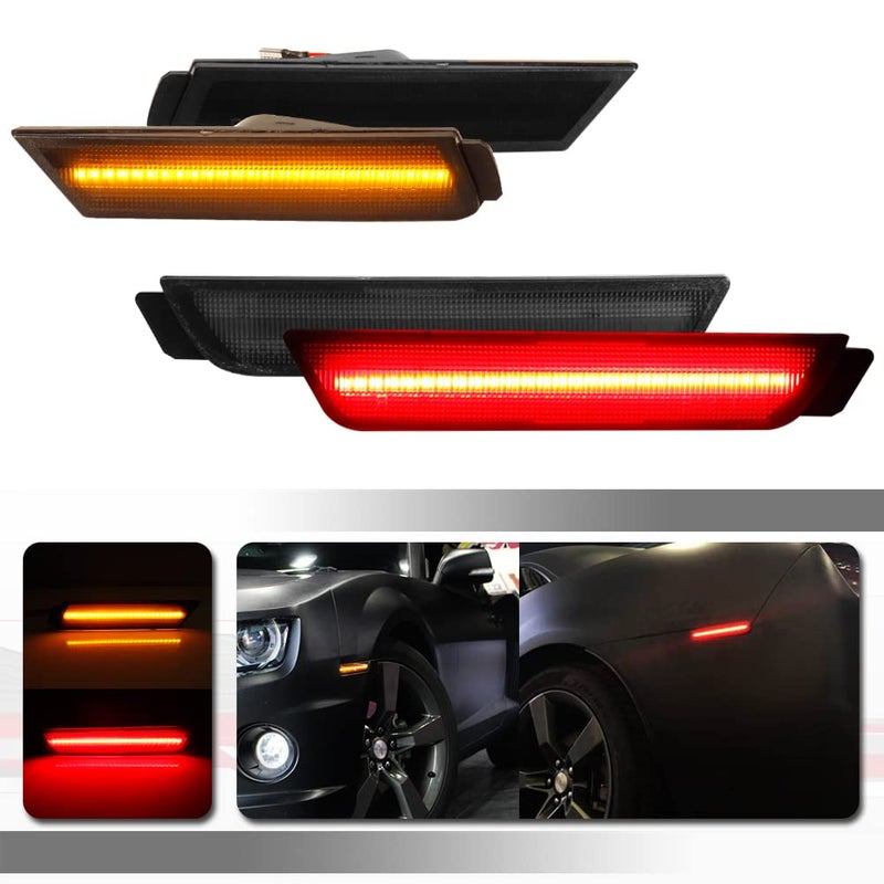 Tonsya For 2010 2011 2012 2013 2014 2015 Chevrolet Camaro Front Rear Bumper Side Marker Lights Full Amber & Red Led Lamps Smoked Lens 4 pcs - Image 5