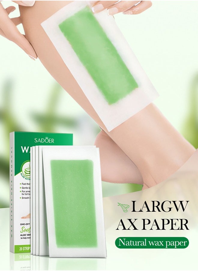 SADOER - 20 Stickers Wax Strips Hair Removal, Aloe Vera is Gentle and Soothing, Double Sided Hair Removal Wax Paper, Armpit Hair, Leg Hair, Body Hair Removal Cream - Image 1
