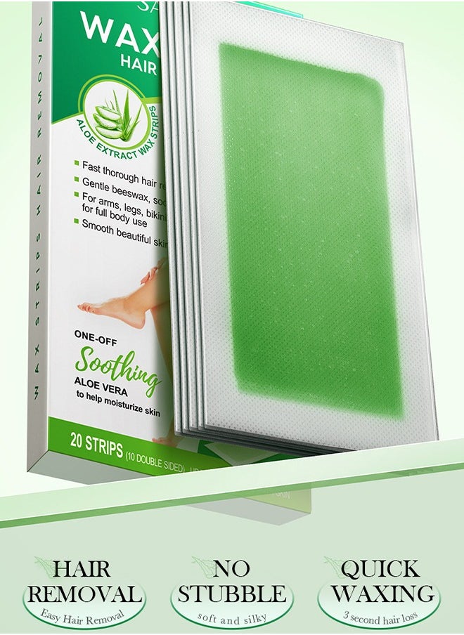 SADOER - 20 Stickers Wax Strips Hair Removal, Aloe Vera is Gentle and Soothing, Double Sided Hair Removal Wax Paper, Armpit Hair, Leg Hair, Body Hair Removal Cream - Image 1