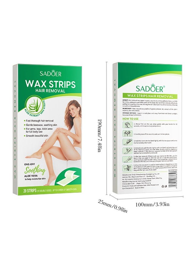 SADOER - 20 Stickers Wax Strips Hair Removal, Aloe Vera is Gentle and Soothing, Double Sided Hair Removal Wax Paper, Armpit Hair, Leg Hair, Body Hair Removal Cream - Image 1