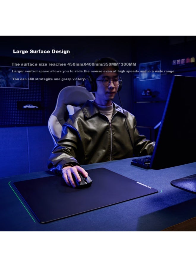 Llano Gaming Mouse Pad, Tempered Glass Material, High-speed Smooth Fps Gaming, Waterproof And Sweat-resistant, Easy To Clean, Black, 450*400*3mm - Image 2