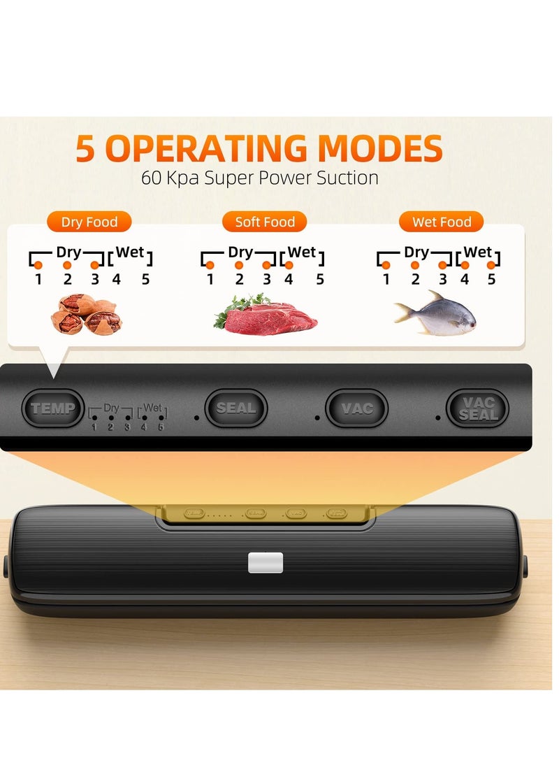 SYOSI Vacuum Sealer Machine Food Vacuum Sealer for Food Saver Automatic Air Sealing System for Food Storage Dry and Moist Food Modes Compact Design 12.6 Inch with 15Pcs Seal Bags Starter Kit - Image 5