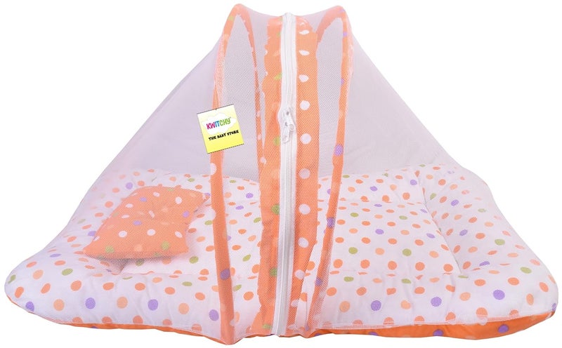 Kwitchy Baby Bed with Mosquito Net New Born Baby Bedding Set Folding Bed Sleeping Nest Toddler Mattress Cotton Gadda Set Travel Beds Boys Girls Gift Pack 06 M Orange - Image 3