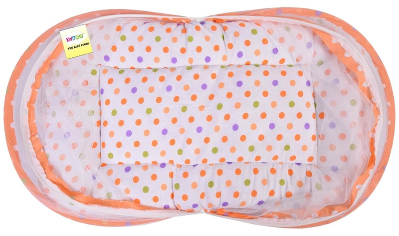 Kwitchy Baby Bed with Mosquito Net New Born Baby Bedding Set Folding Bed Sleeping Nest Toddler Mattress Cotton Gadda Set Travel Beds Boys Girls Gift Pack 06 M Orange - Image 4