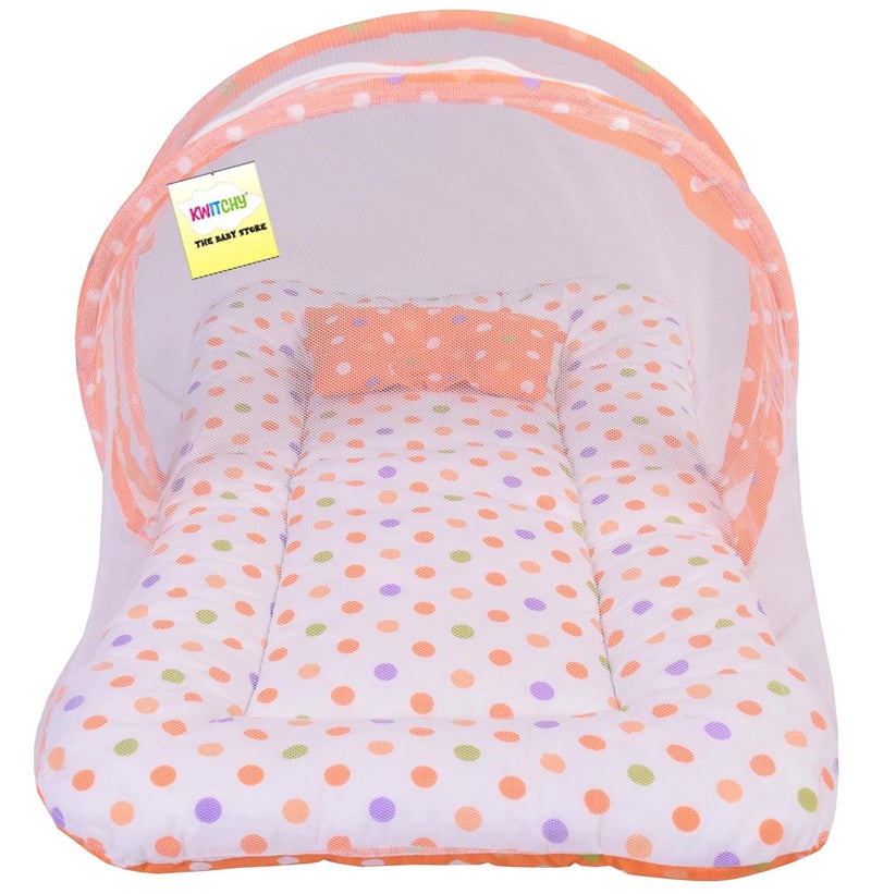 Kwitchy Baby Bed with Mosquito Net New Born Baby Bedding Set Folding Bed Sleeping Nest Toddler Mattress Cotton Gadda Set Travel Beds Boys Girls Gift Pack 06 M Orange - Image 2