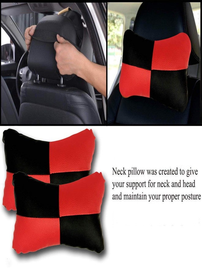 PulGos Red Neck Rest Soft Cushion in Leatherette Material Check Design for Car_2099 - Image 4