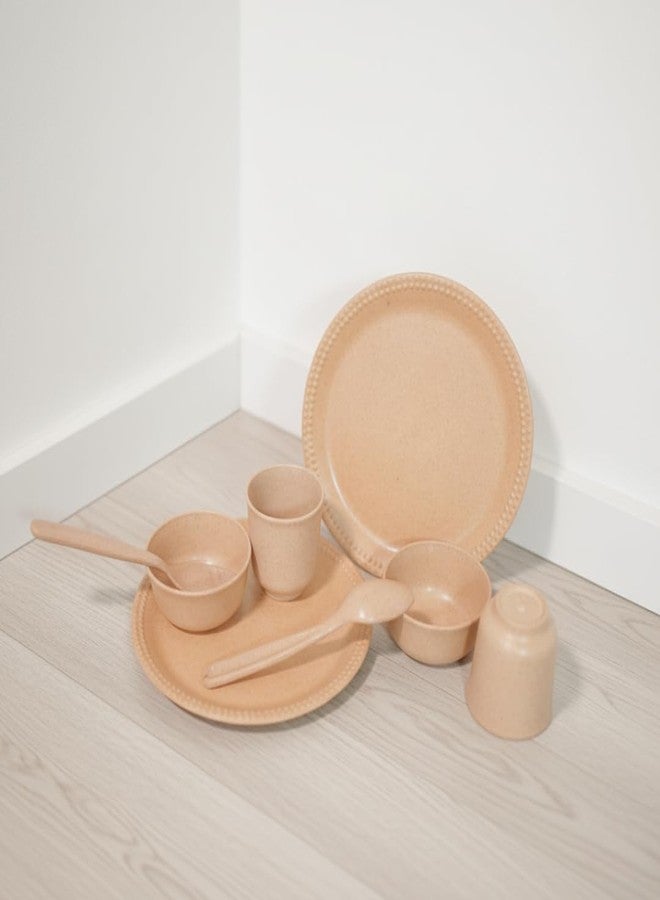 Pacing Grass Microwave Safe Pieces of 8 Reusable Bamboo Kids Dinner Set (8inch 2 Dinner Plates, 2 Bowl 200ml, 2 Glass 160ml & 2 Spoon) Toddlers Kids Eco-Friendly Bio-Composite Home Restaurant Hotel - Image 1