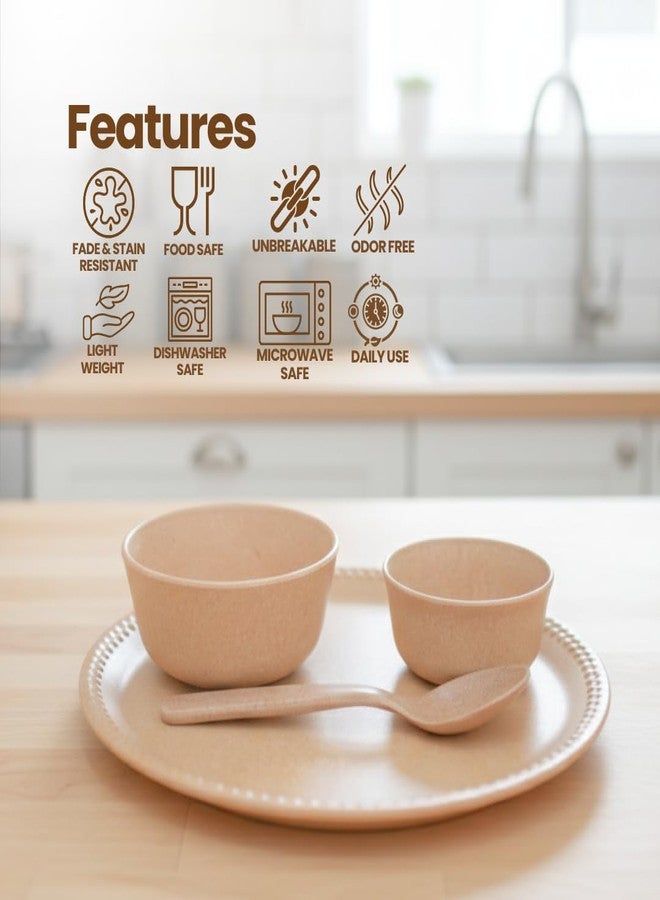 Pacing Grass Microwave Safe Pieces of 8 Reusable Bamboo Kids Dinner Set (8inch 2 Dinner Plates, 2 Bowl 200ml, 2 Glass 160ml & 2 Spoon) Toddlers Kids Eco-Friendly Bio-Composite Home Restaurant Hotel - Image 4
