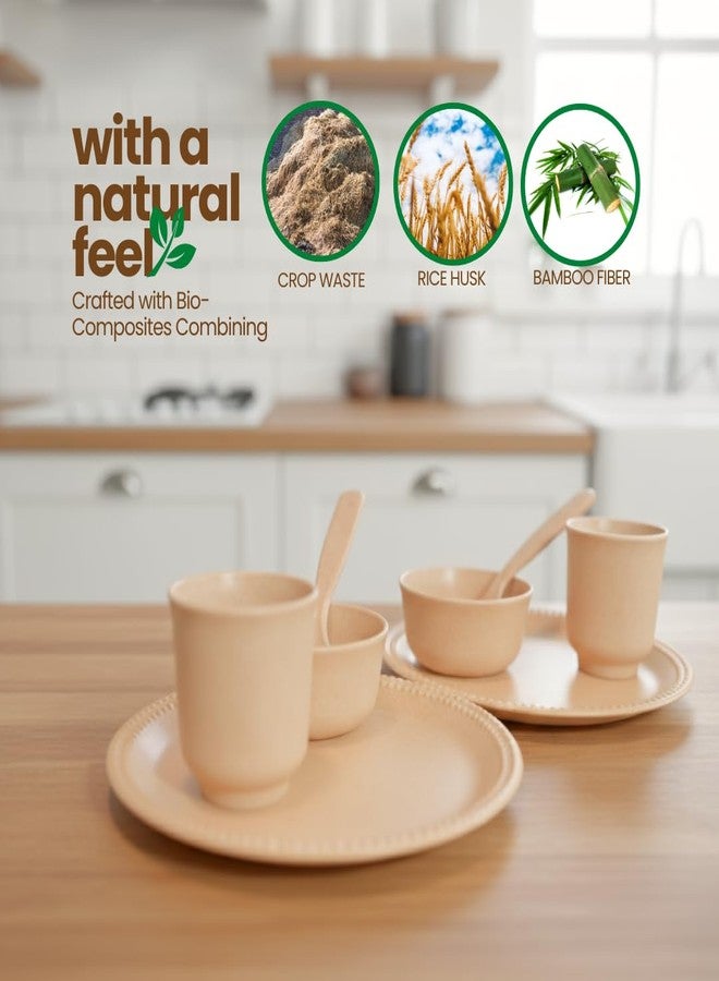 Pacing Grass Microwave Safe Pieces of 8 Reusable Bamboo Kids Dinner Set (8inch 2 Dinner Plates, 2 Bowl 200ml, 2 Glass 160ml & 2 Spoon) Toddlers Kids Eco-Friendly Bio-Composite Home Restaurant Hotel - Image 3