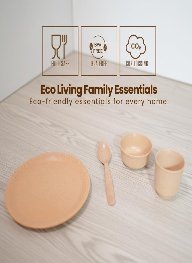 Pacing Grass Microwave Safe Pieces of 8 Reusable Bamboo Kids Dinner Set (8inch 2 Dinner Plates, 2 Bowl 200ml, 2 Glass 160ml & 2 Spoon) Toddlers Kids Eco-Friendly Bio-Composite Home Restaurant Hotel - Image 2