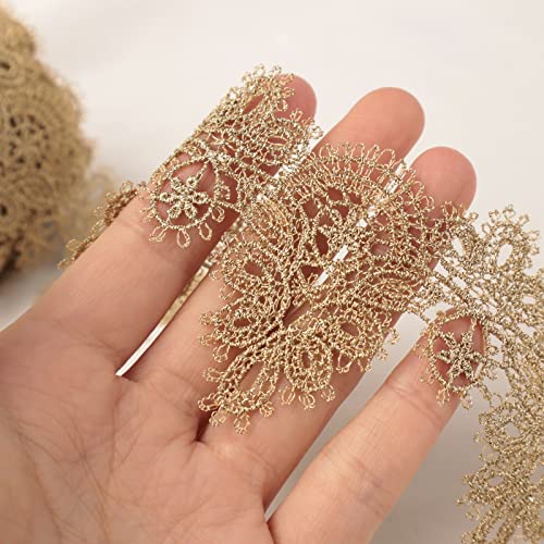 AIETSYEI Gold Lace Trim 4.8 Yards Venice Gold Ribbon Metaillic Embroidery Lace for Sewing, Cake Fringe, Wedding Bridal Dress - Image 3