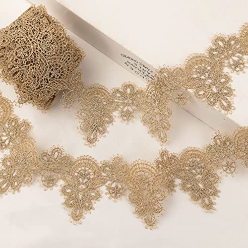 AIETSYEI Gold Lace Trim 4.8 Yards Venice Gold Ribbon Metaillic Embroidery Lace for Sewing, Cake Fringe, Wedding Bridal Dress - Image 1