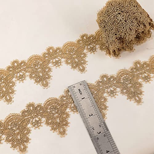 AIETSYEI Gold Lace Trim 4.8 Yards Venice Gold Ribbon Metaillic Embroidery Lace for Sewing, Cake Fringe, Wedding Bridal Dress - Image 2