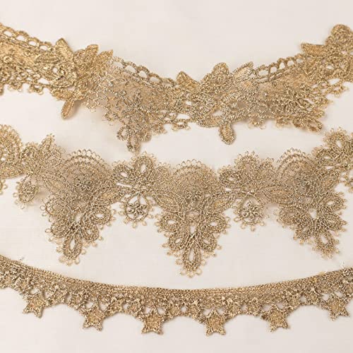 AIETSYEI Gold Lace Trim 4.8 Yards Venice Gold Ribbon Metaillic Embroidery Lace for Sewing, Cake Fringe, Wedding Bridal Dress - Image 5