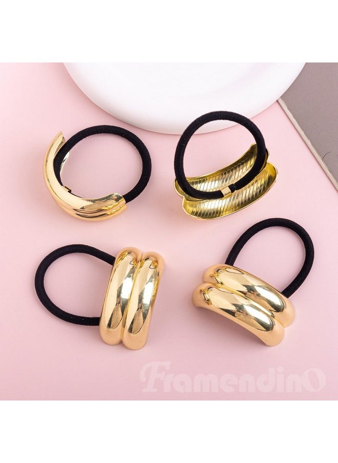 Framendino Framendino, 6 Pack Metal Ponytail Holder Hair Cuff Double Arch Ties for Thick (Gold)  - Image 3