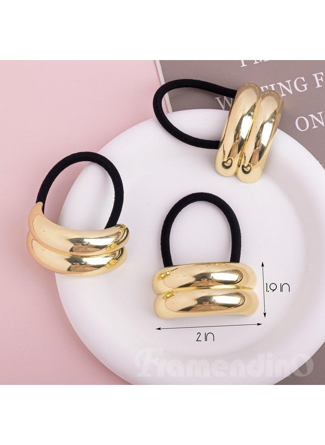 Framendino Framendino, 6 Pack Metal Ponytail Holder Hair Cuff Double Arch Ties for Thick (Gold)  - Image 2