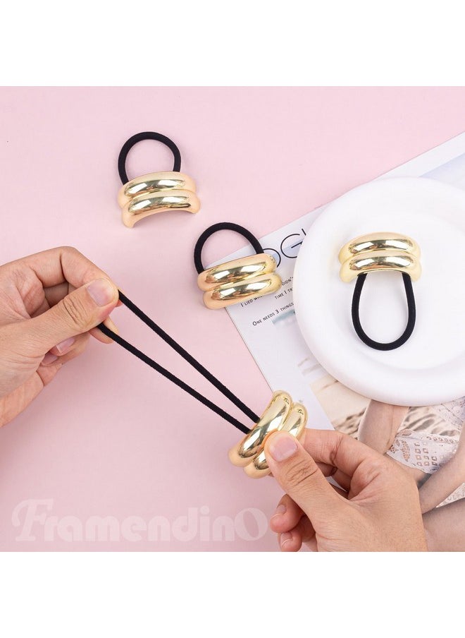 Framendino Framendino, 6 Pack Metal Ponytail Holder Hair Cuff Double Arch Ties for Thick (Gold)  - Image 5