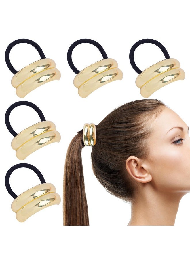 Framendino Framendino, 6 Pack Metal Ponytail Holder Hair Cuff Double Arch Ties for Thick (Gold)  - Image 1
