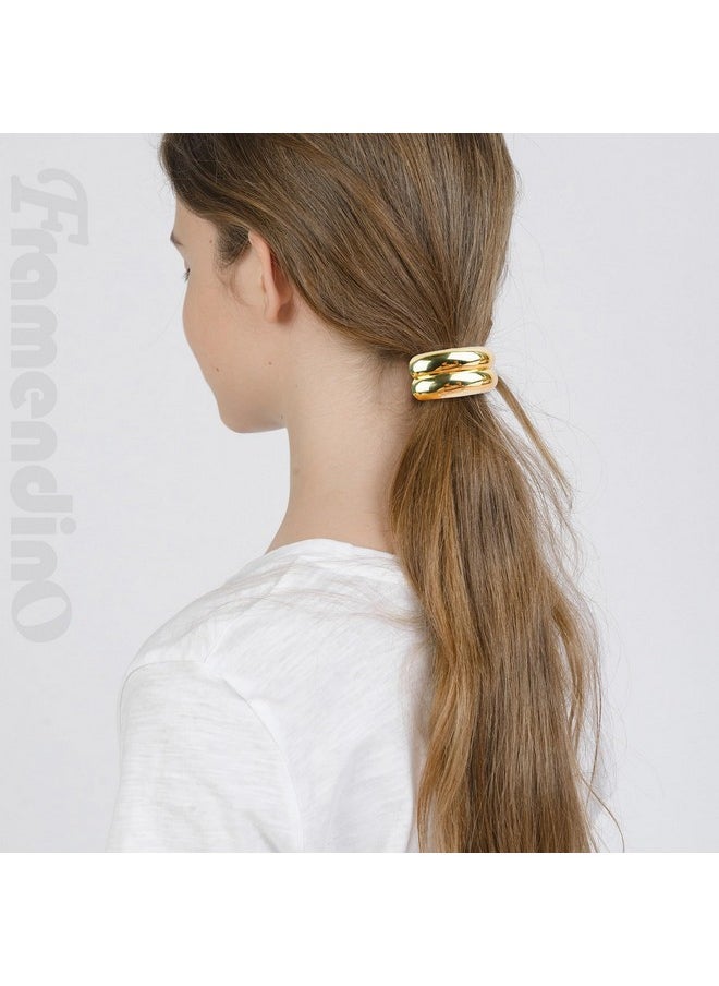Framendino Framendino, 6 Pack Metal Ponytail Holder Hair Cuff Double Arch Ties for Thick (Gold)  - Image 4