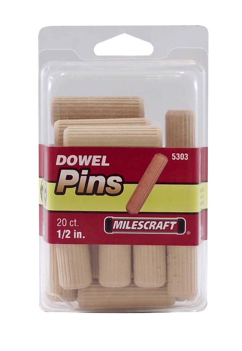 Milescraft 5303-1/2in diameter x 1-1/2in long Fluted Wooden Dowel Pins With Chamfered Ends for Easy Installation - 20pcs - Ideal for Woodworking Projects-Made of Hardwood - Image 2