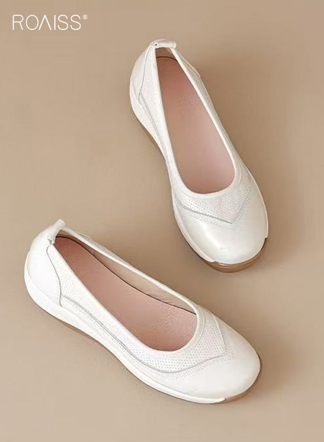roaiss Women's Soft-Soled Comfortable Non-Slip Loafers Casual Daily Wear Breathable Slip-On Shoes with Added Height, Solid Color Round Toe Flats for Commuting, Shopping and Leisure Activities Beige - Image 5
