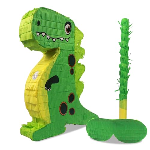 Ipalmay Dinosaur Pinata Cute Trex Dino Pinata with Blindfold and Bat for Birthday Baby Shower Beach Party Cinco De Mayo Mexican Fiesta Events Jungle Dinosaur World Animal Themed Party Favors - Image 1
