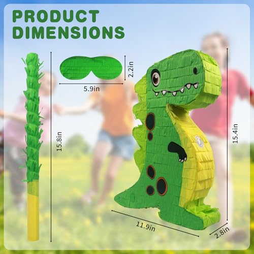 Ipalmay Dinosaur Pinata Cute Trex Dino Pinata with Blindfold and Bat for Birthday Baby Shower Beach Party Cinco De Mayo Mexican Fiesta Events Jungle Dinosaur World Animal Themed Party Favors - Image 5