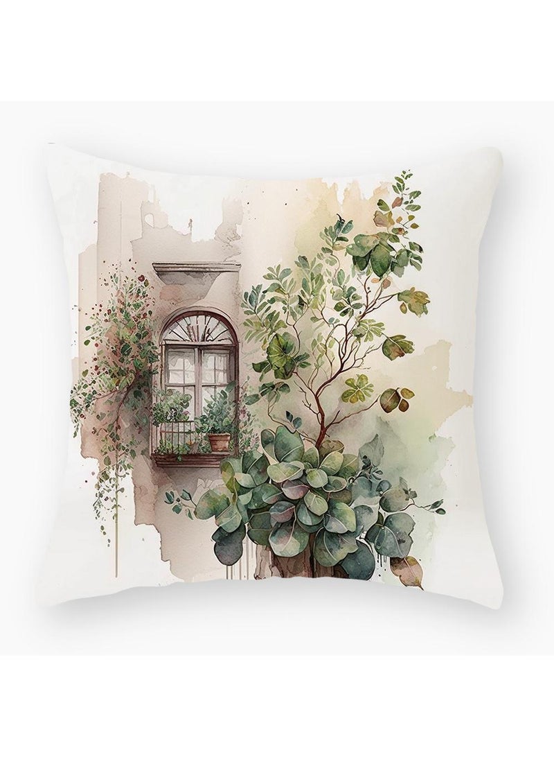 Throw Pillow Case Classic Vintage Green Plant Sofa Decoration Pillow Case Home Waist Protection Cushion Pillow Case 45 * 45cm