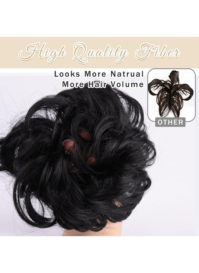 Newcally - Messy Bun Hair Piece Scrunchies Hair Bun Extension Synthetic Curly Wavy Chignon Black Thick Updo Hair Piece For Women Girls - Image 1