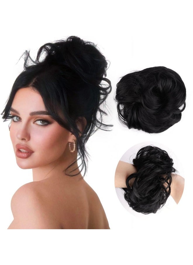 Newcally - Messy Bun Hair Piece Scrunchies Hair Bun Extension Synthetic Curly Wavy Chignon Black Thick Updo Hair Piece For Women Girls - Image 1