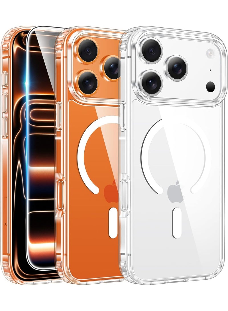 لحافظة iPhone 17 Pro-Max: جراب هاتف مغناطيسي شفاف مع واقي شاشة جراب هاتف واقي من السقوط من الدرجة العسكرية فائق النحافة - Image 1