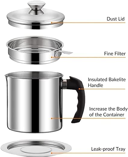 BARASH See Ever Oil Strainer Pot Grease Can Food Strainer Oil Storage Container with Fine Mesh Strainer DustProof Lid NonSlip Tray for Storing Frying Oil Cooking Grease Multi Color Pack of 1 - Image 5
