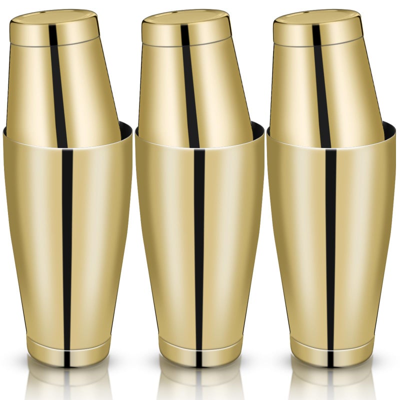 Sabary 6 Pcs Cocktail Shakers Professional Bar Shaker Boston Set Stainless Steel Martini Drink Mixer Basic Tool Weighted Shake Metal Can Cocktail Shaker Set 18 Oz 28 oz Gold - Image 2