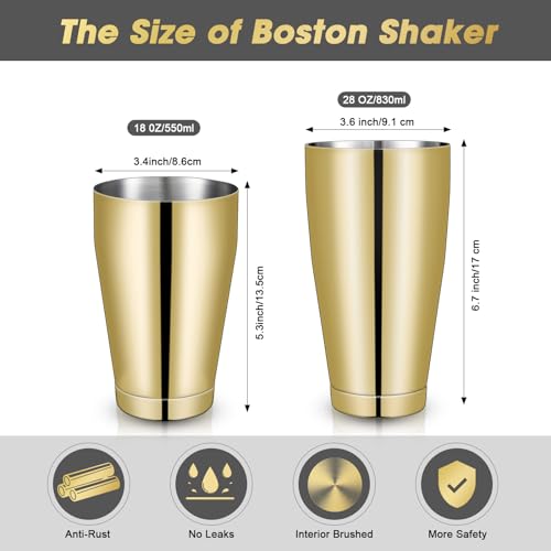 Sabary 6 Pcs Cocktail Shakers Professional Bar Shaker Boston Set Stainless Steel Martini Drink Mixer Basic Tool Weighted Shake Metal Can Cocktail Shaker Set 18 Oz 28 oz Gold - Image 3