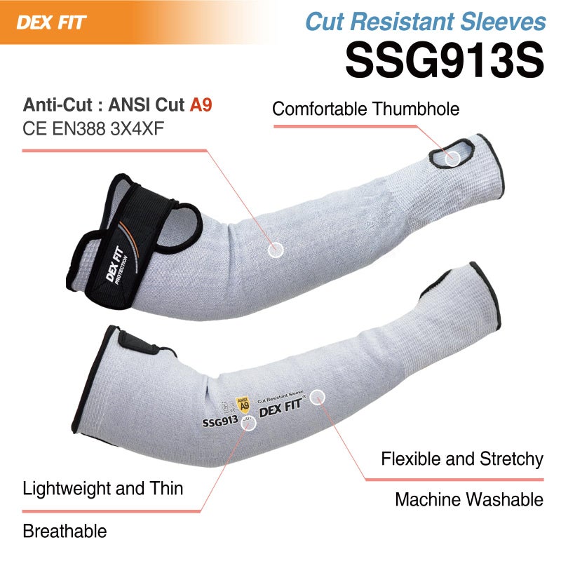 DEX FIT أكمام مقاومة للقطع DEX FIT SSG913S ANSI A9 مع فتحة للإبهام، أغطية ذراع مريحة للبشرة الرقيقة والكدمات، حزام مضاد للانزلاق، قابلة للغسل في الغسالة؛ أزرق M 1 زوج - Image 2