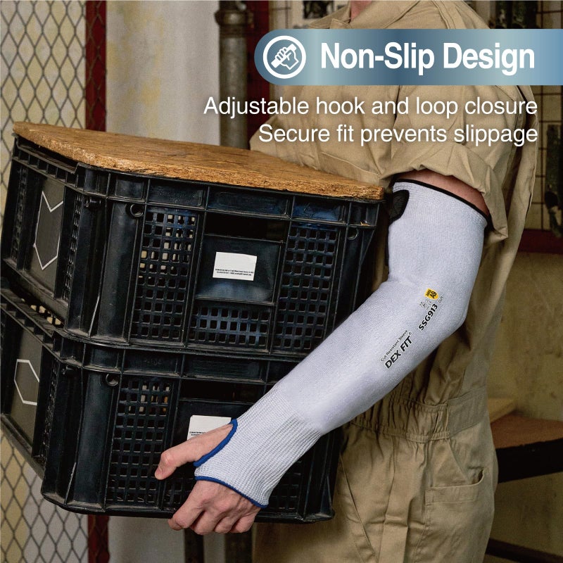 DEX FIT أكمام مقاومة للقطع DEX FIT SSG913S ANSI A9 مع فتحة للإبهام، أغطية ذراع مريحة للبشرة الرقيقة والكدمات، حزام مضاد للانزلاق، قابلة للغسل في الغسالة؛ أزرق M 1 زوج - Image 5
