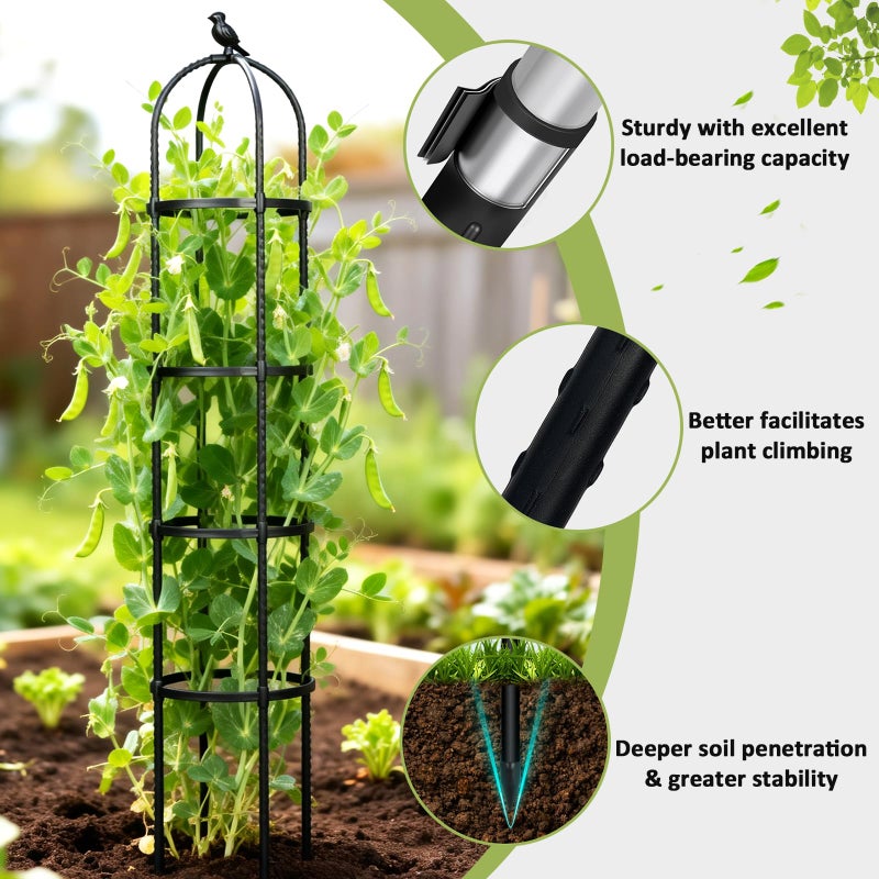 CL FUN Obelisk Trellis for Climbing Plants Outdoor, 6.2 FT Plant Support for Tomato, Rose, Flowers, Grape, Pea, Cucumber, Rustproof Plastic Coated Metal Plant Tower for Potted Plants - 1PC Garden Trellis - Image 4