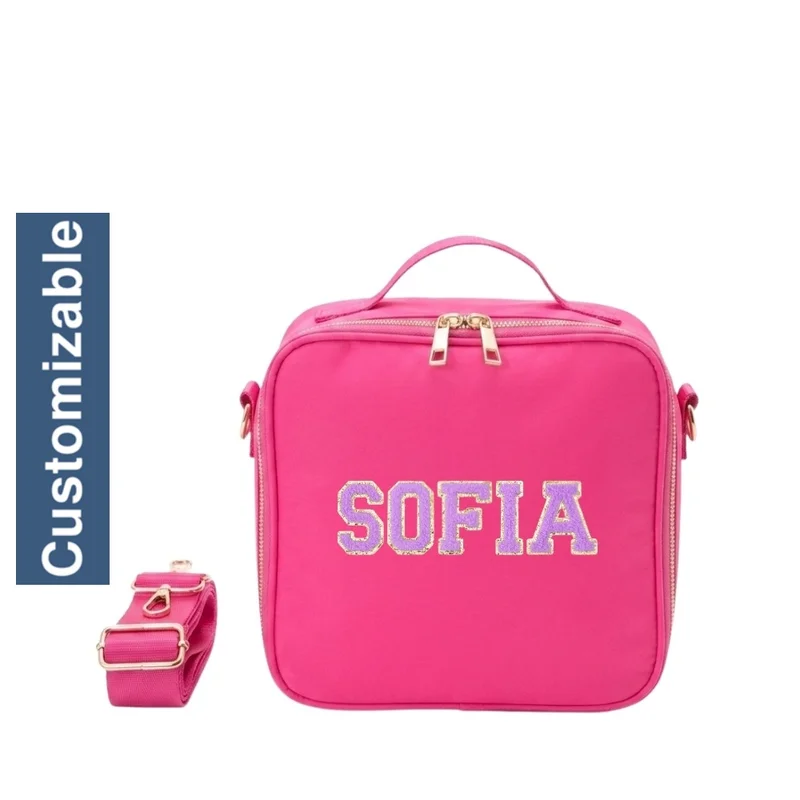 القبيلة السعيدة Personalised Kids Lunch Bag, Neon Pink