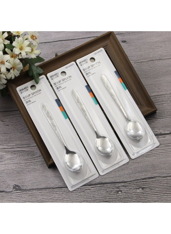Japanese American Large, Medium And Small Single Pointed Spoon Non-Slip Stainless Steel Rice Spoon Children's Long Handle Household Spoon-Color:Japanese And American 60606 Small Round Head Spoon - Image 3