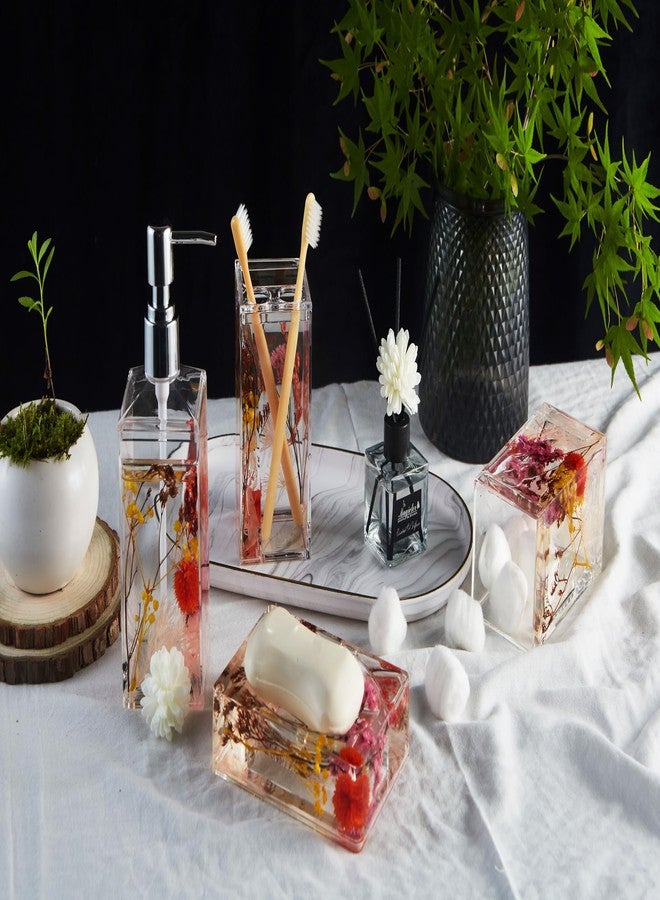 Locco Decor مجموعة لوقو ديكور 5 قطع من الأكريليك السائل 4D لحركة عائمة لملحقات حمام الزينة مع حامل فرشاة الأسنان، كوب، موزع صابون، طبق صابون، حامل فرشاة المرحاض - Image 4